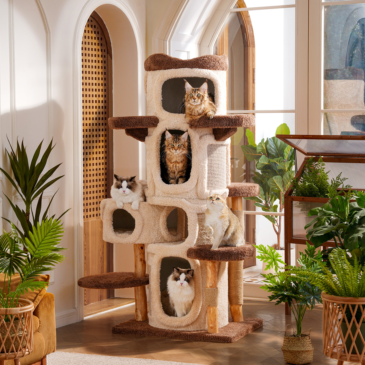 69'' H Solid Wood Cat Tree