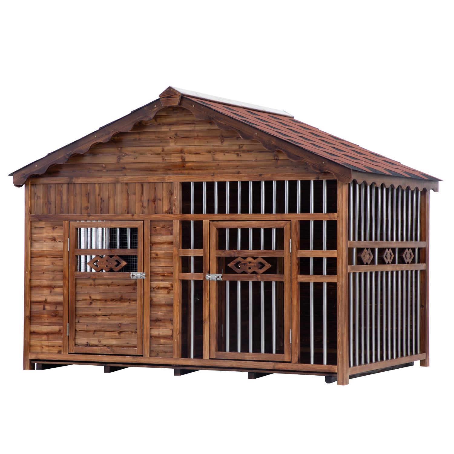 Solid Wood Outdoor Dog House with Cage