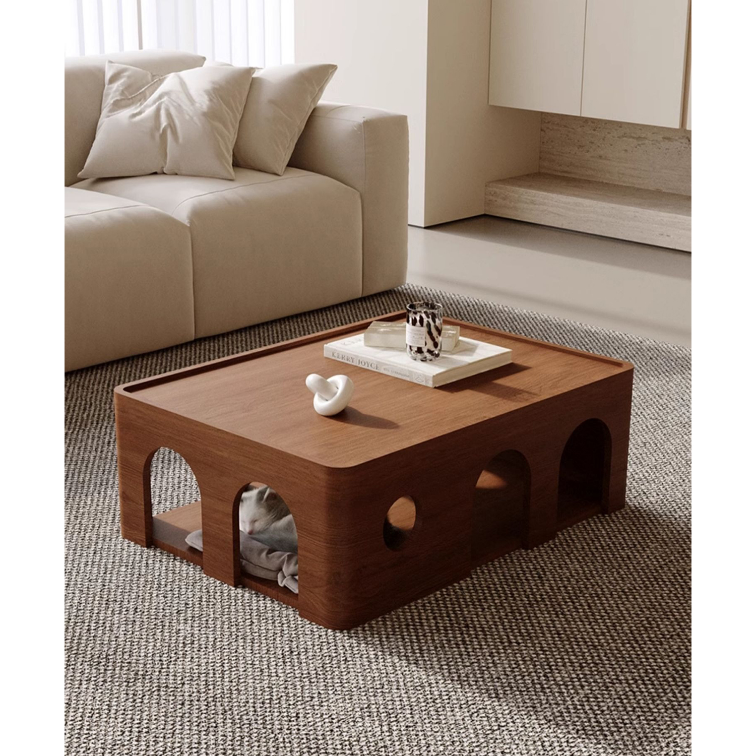 Cherry Wood Solid Wood Coffee Table Cat Bed