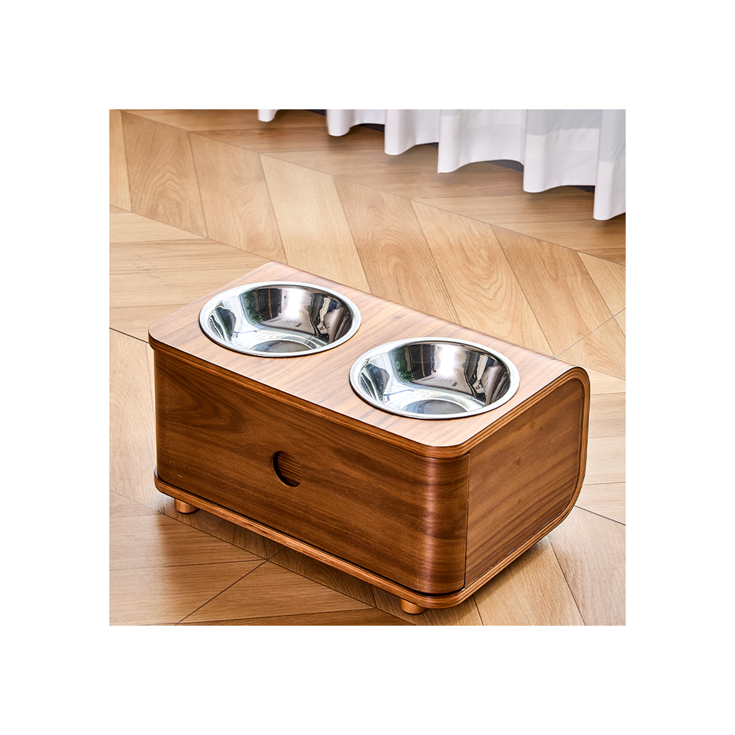 Black Walnut Pet Bowl with Drawer