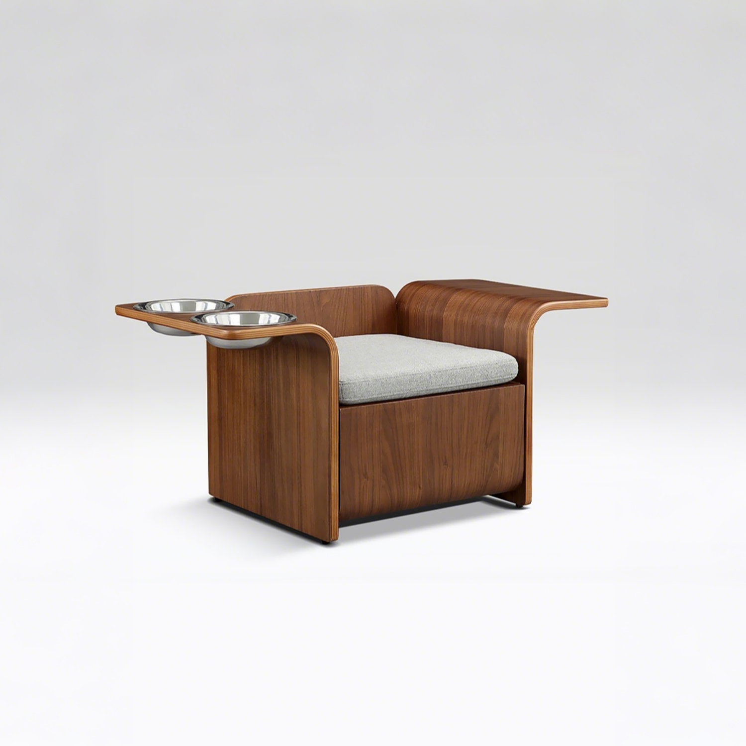 North American Black Walnut Veneer Cat Bed with Bowl