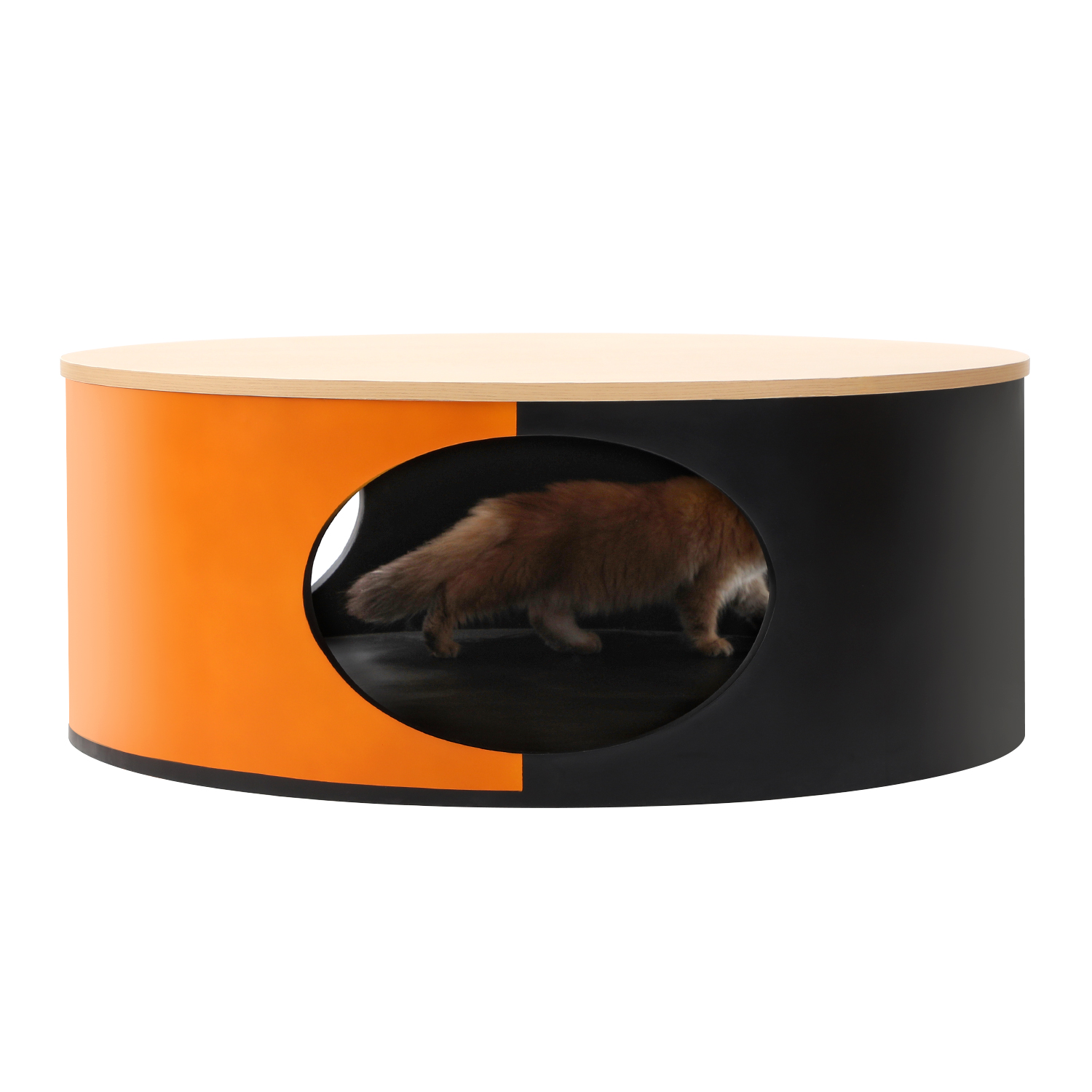 Modern Contrasting Color Pet-Friendly Round Drum Coffee Table