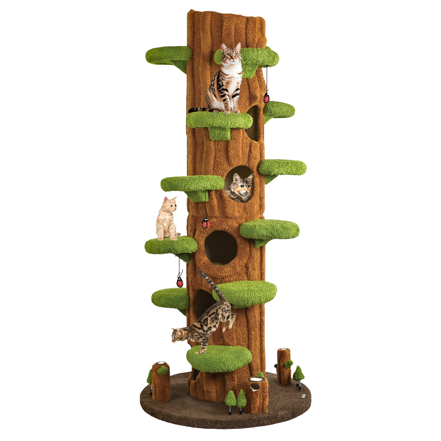 91" Solid Wood Large Cat Tree Tower Condo