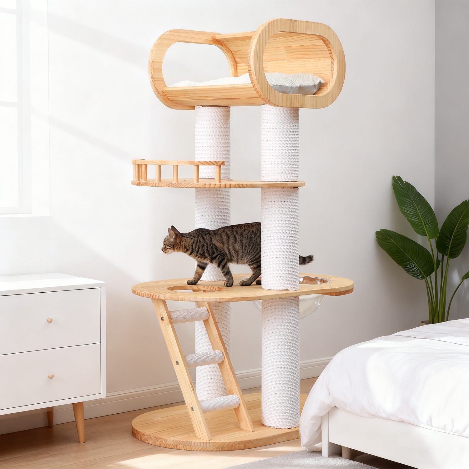 63'' Tall Solid Wood Cat Tree Tower