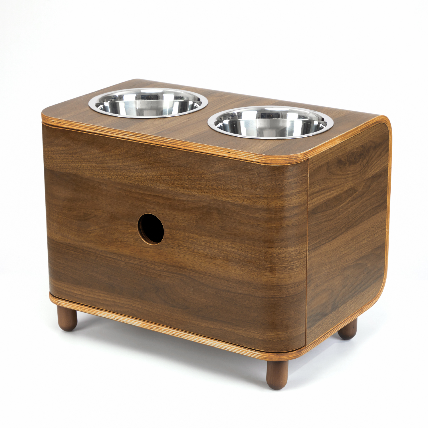 Black Walnut Veneer Pet Bowl with Drawer