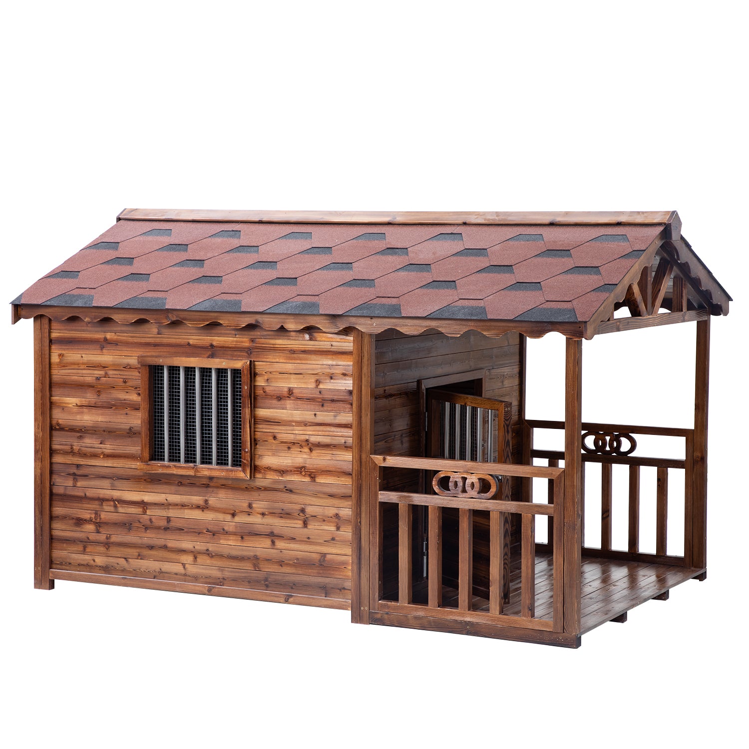 Solid Wood Outdoor Dog House with Patio