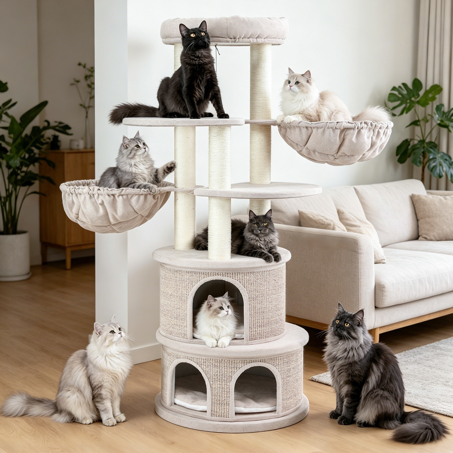 65" Luxury Cat Tree for Multi-Cat and Large Cats