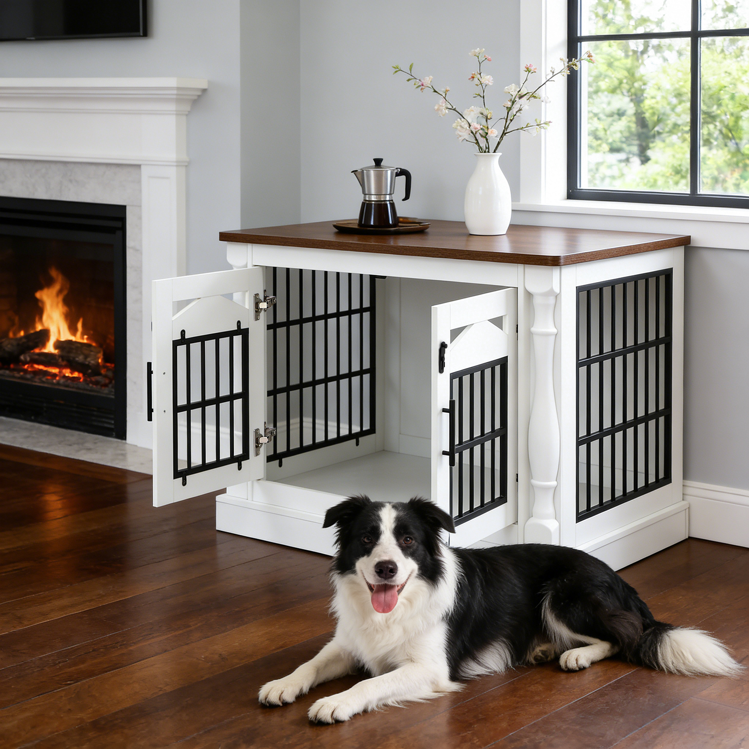 43"W/47"W Roman Column Dog Crate with Dual Lockable Doors
