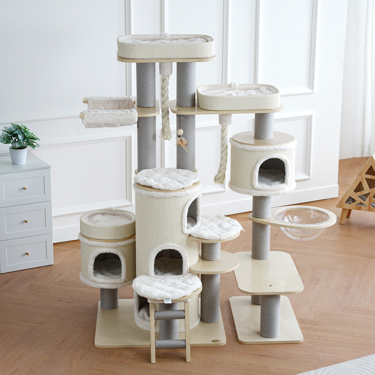 63'' HLarge Solid Wood Cat Tree