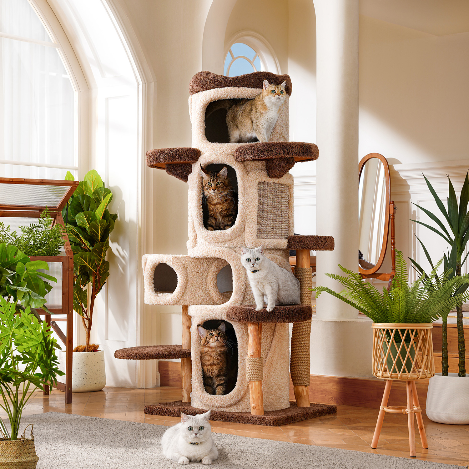 69'' H Solid Wood Cat Tree