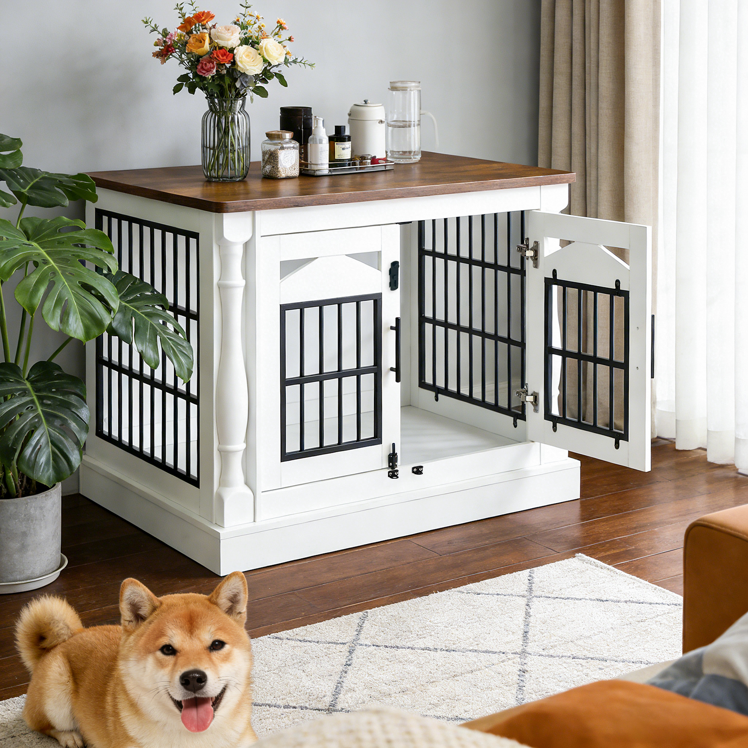 43"W/47"W Roman Column Dog Crate with Dual Lockable Doors