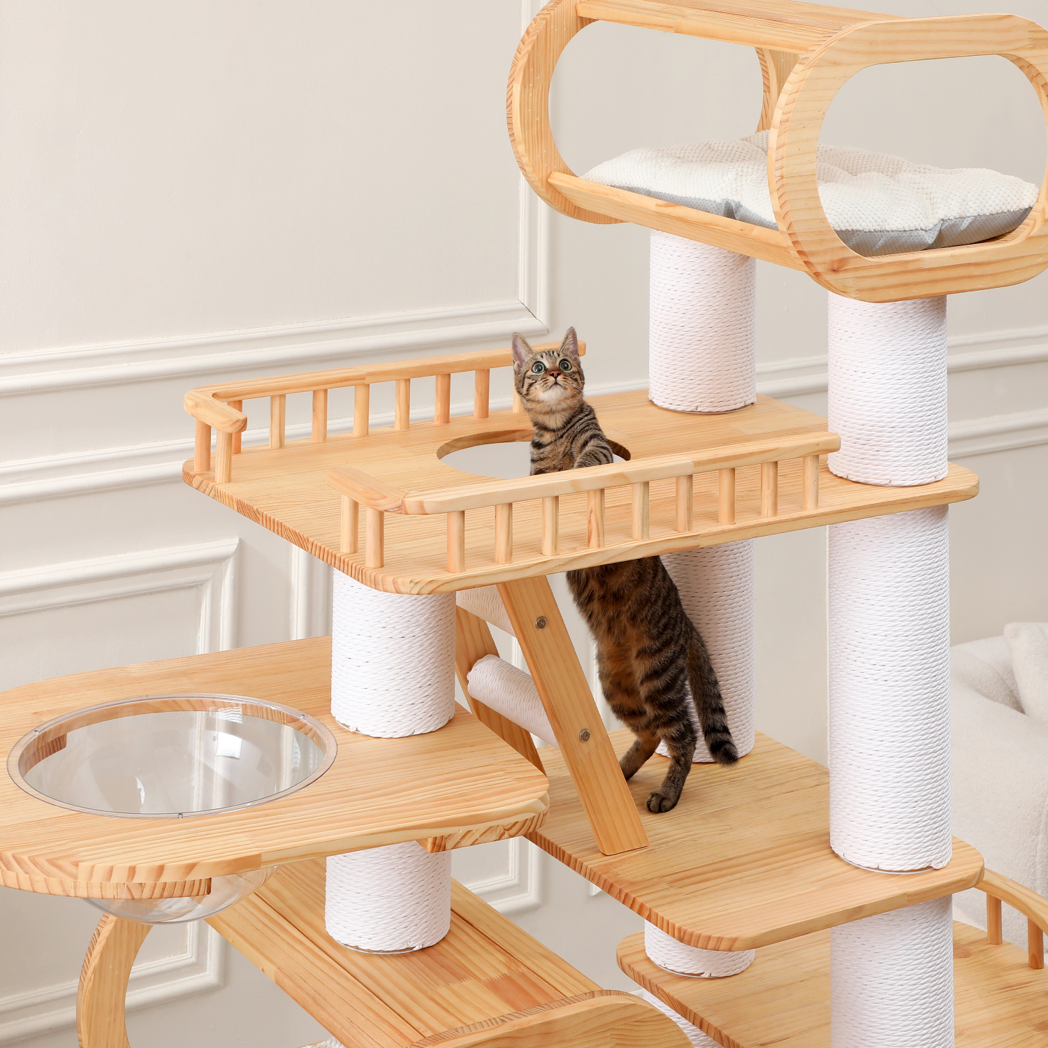 76.7 H Large Solid Wood Cat Tree