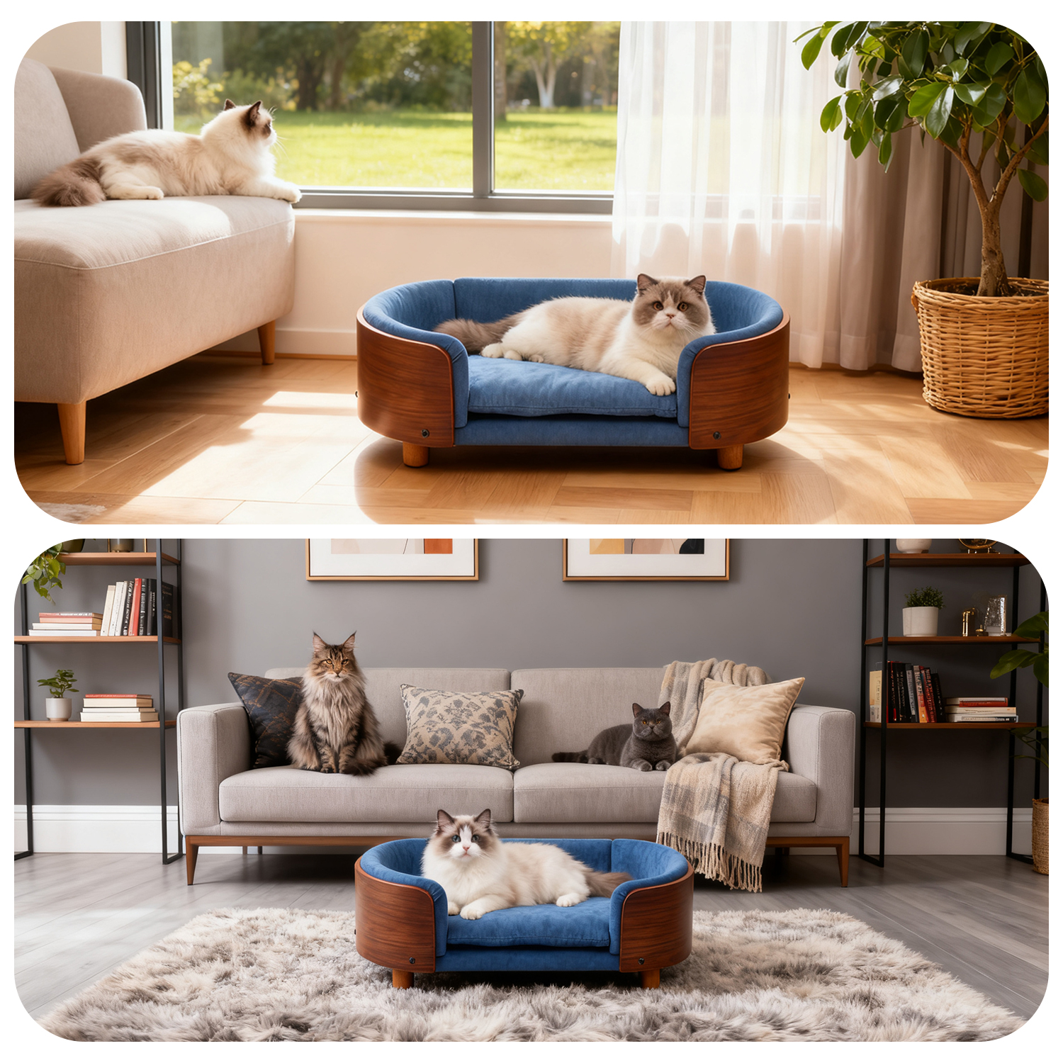 Luxury Solid Wood Dog Bed With Legs And Bent Wood Back