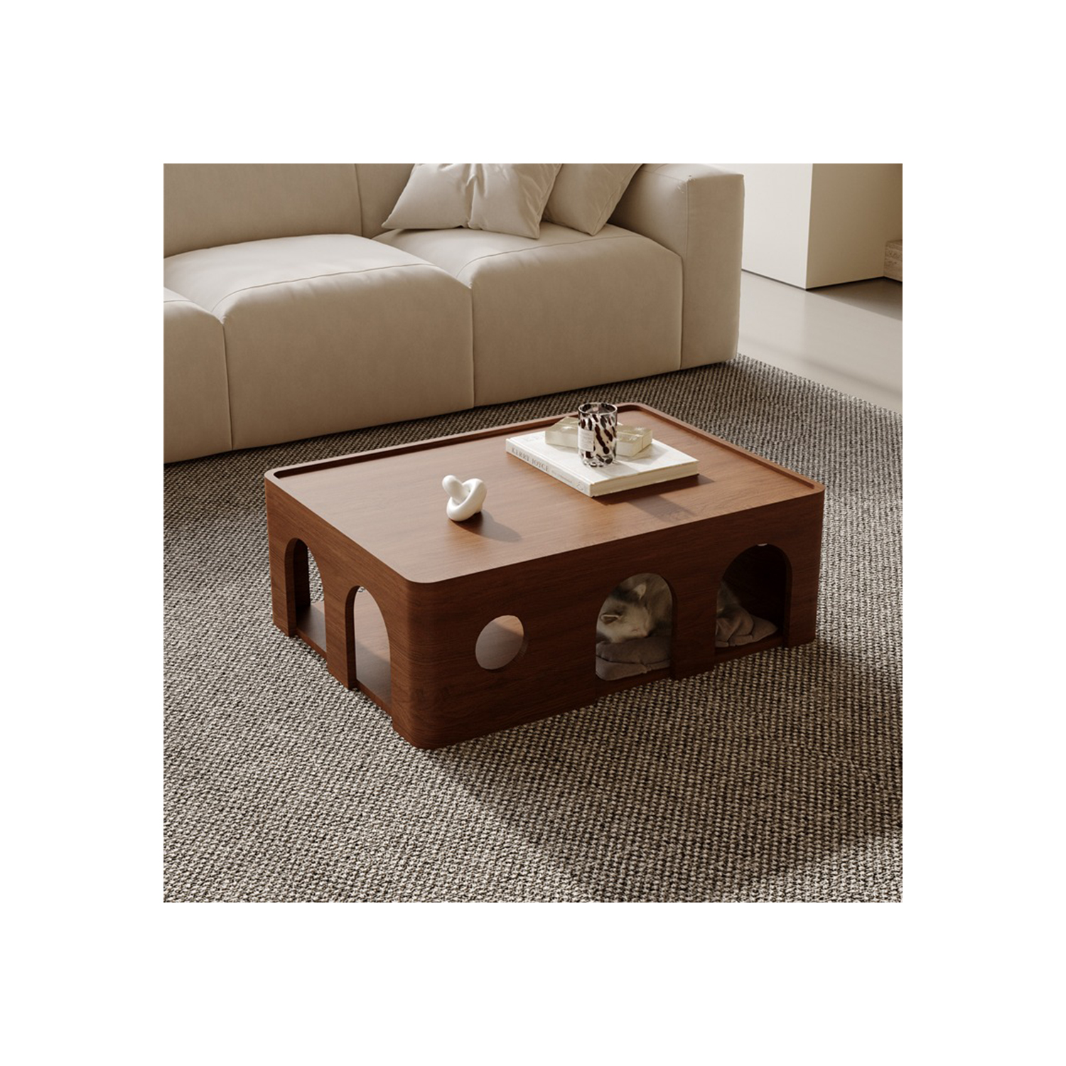 Cherry Wood Solid Wood Coffee Table Cat Bed