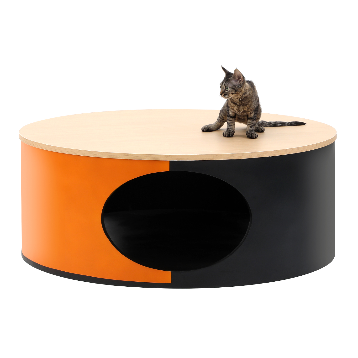 Modern Contrasting Color Pet-Friendly Round Drum Coffee Table