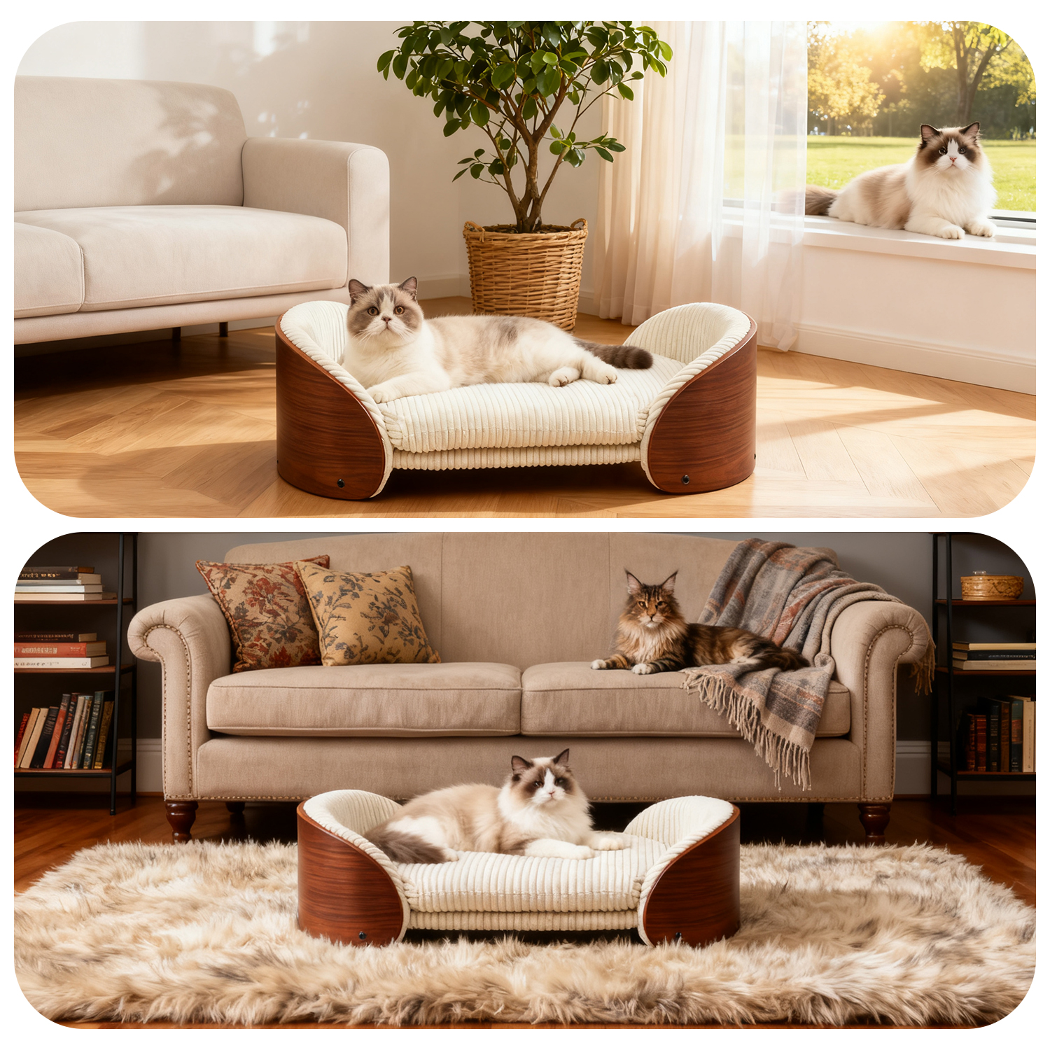 Luxury Solid Wood Dog Bed With Bent Wood Back