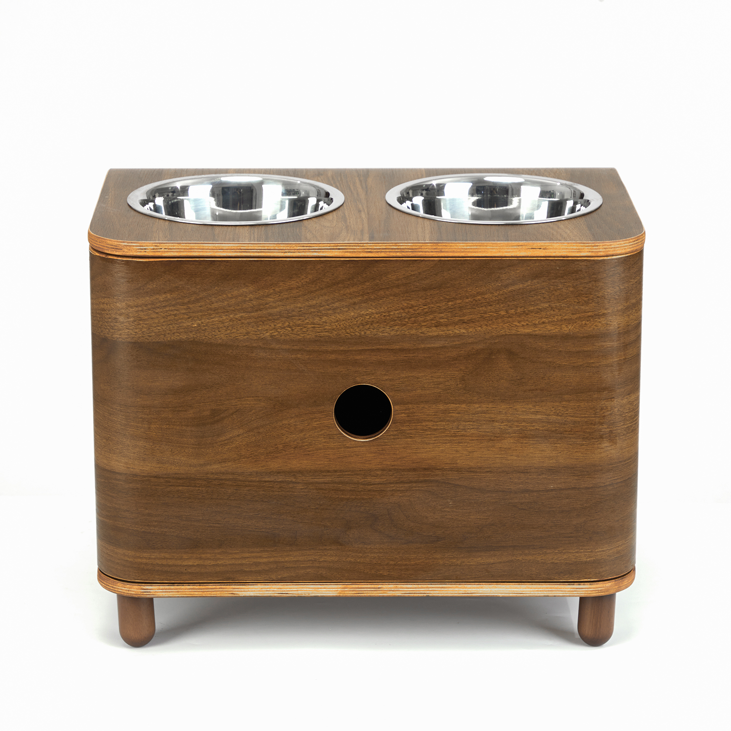 Black Walnut Veneer Pet Bowl with Drawer