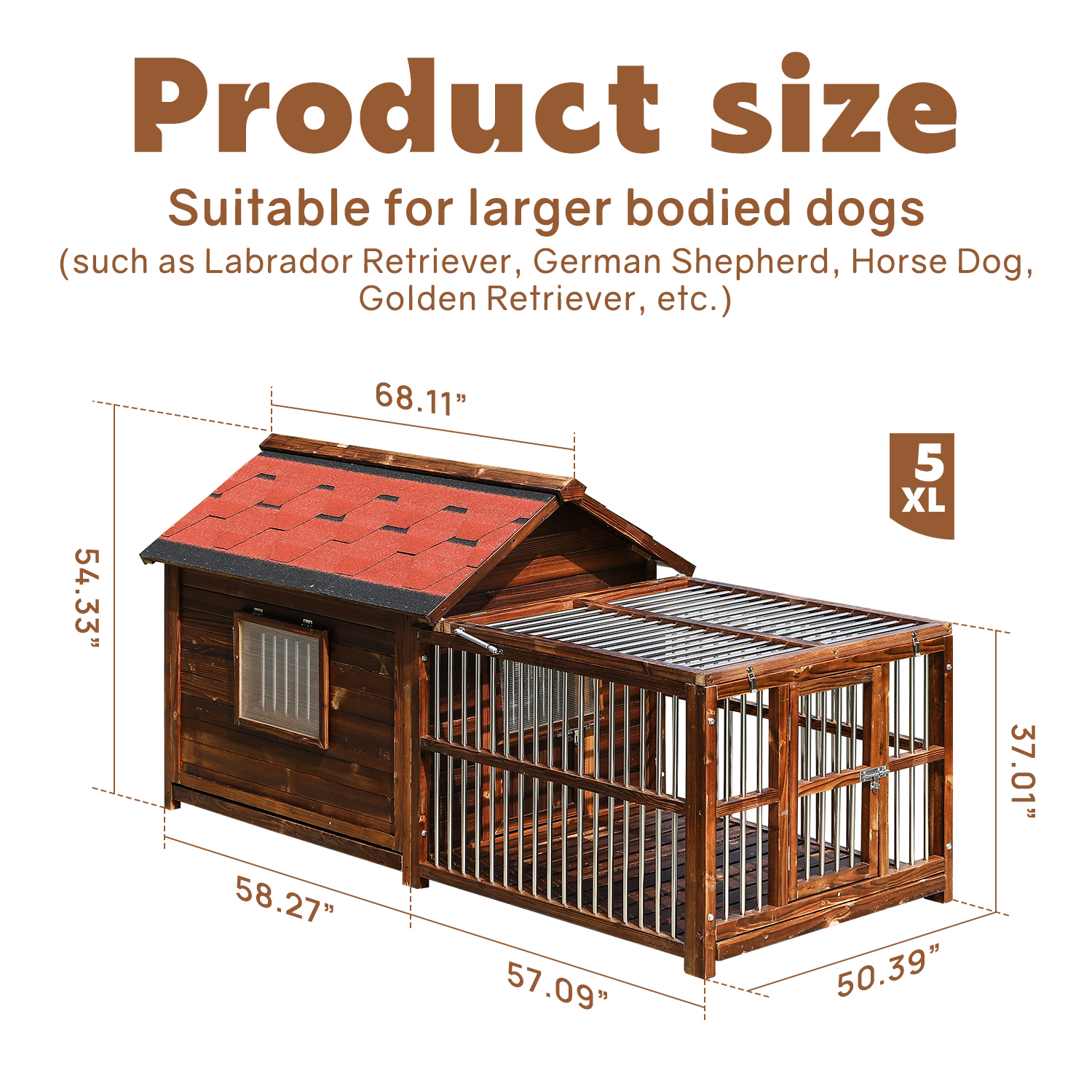 Luxury Solid Wooden Dog House with Fence
