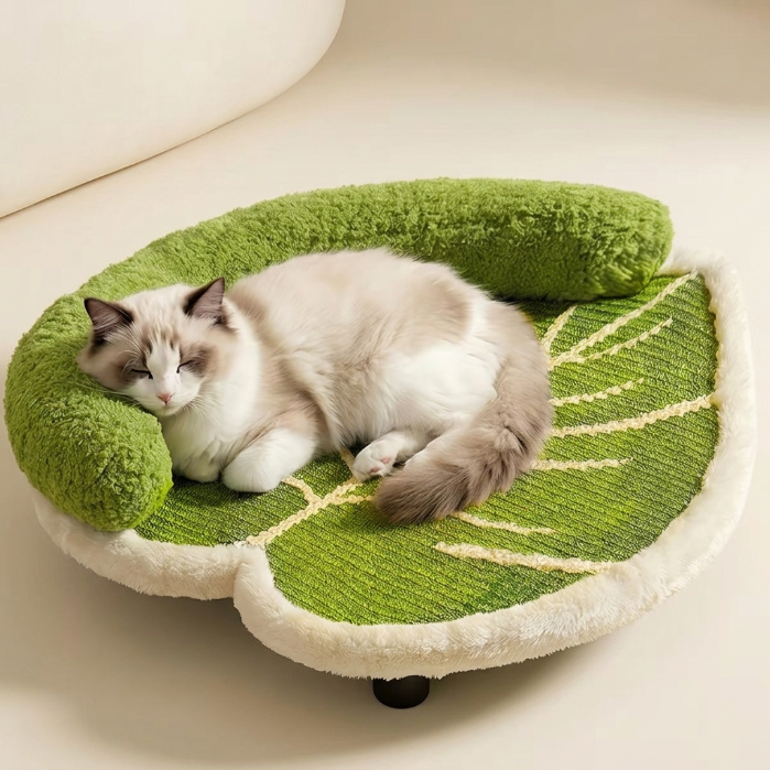 Leaf Shaped Sisal Cat Scratcher Lounge, Natural Scratching Mat & Cozy Cat Bed, Durable Claw Board Sofa for Indoor Cats