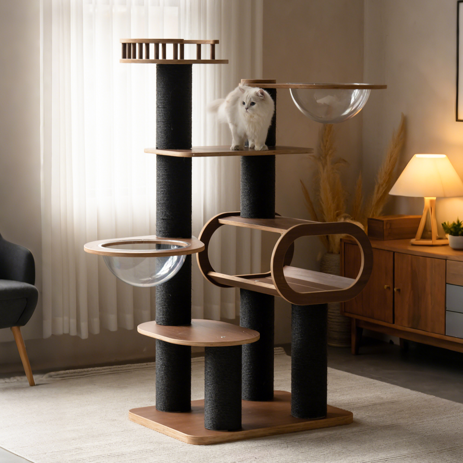 62"Solid Wood Cat Tree