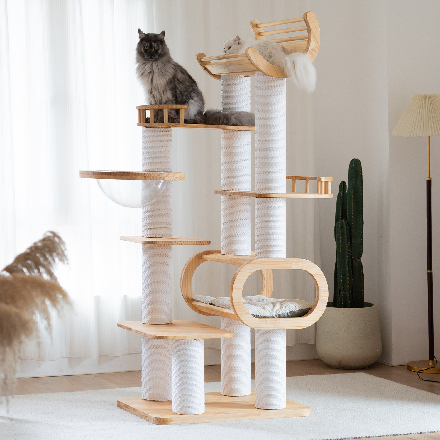 74" Pine Solid Wood Cat Tree