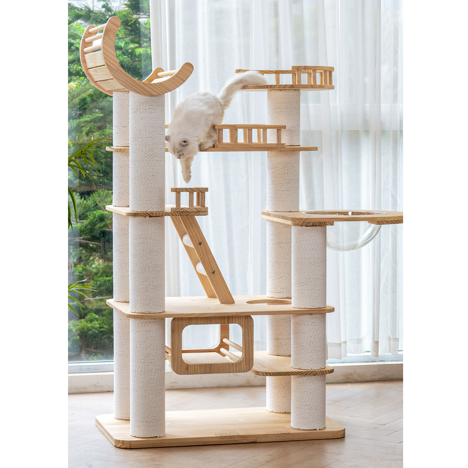 70.87"Deluxe Pine Solid Wood Cat Tree