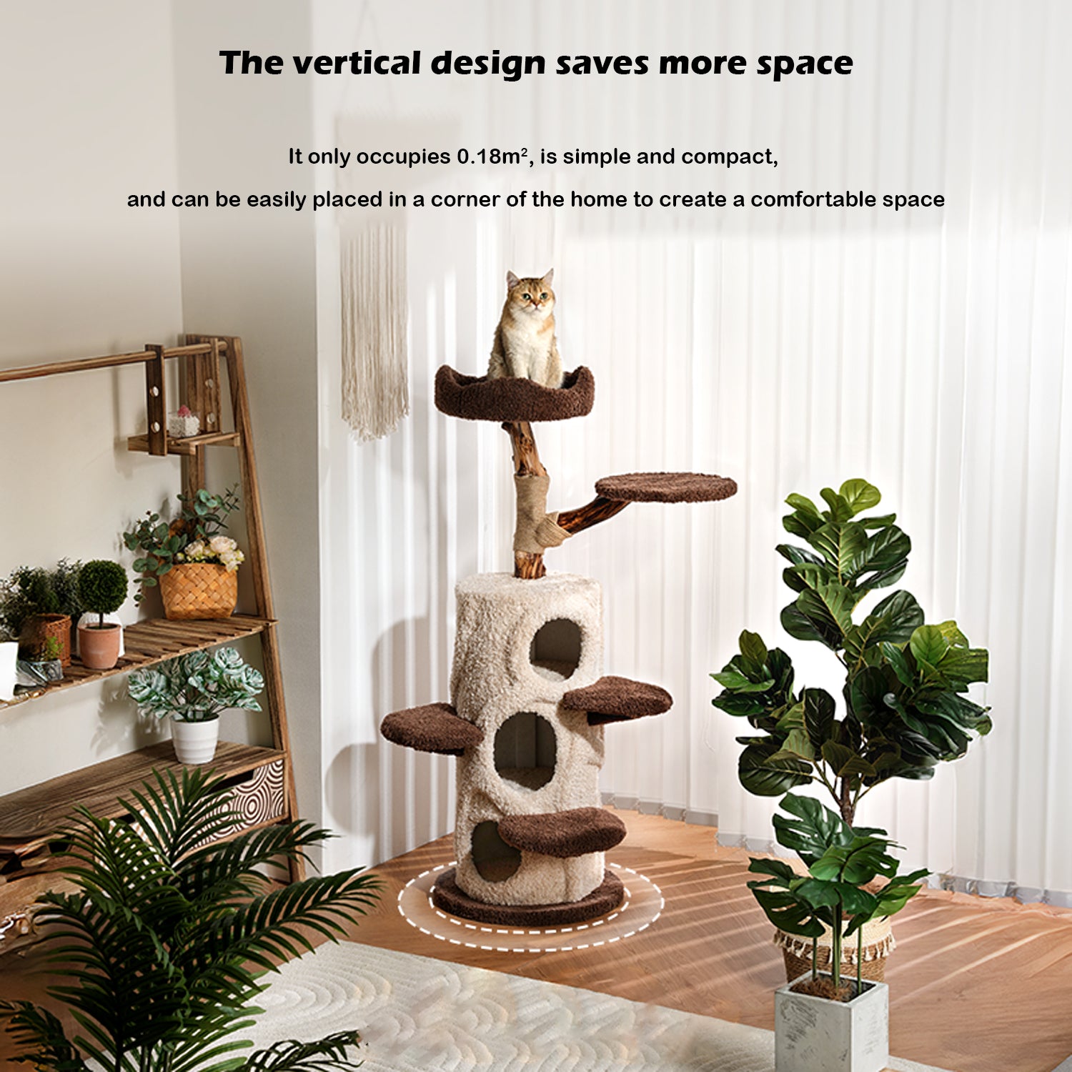 Log Style Solid Wood Cat Climbing Frame Treehouse Cat Nest