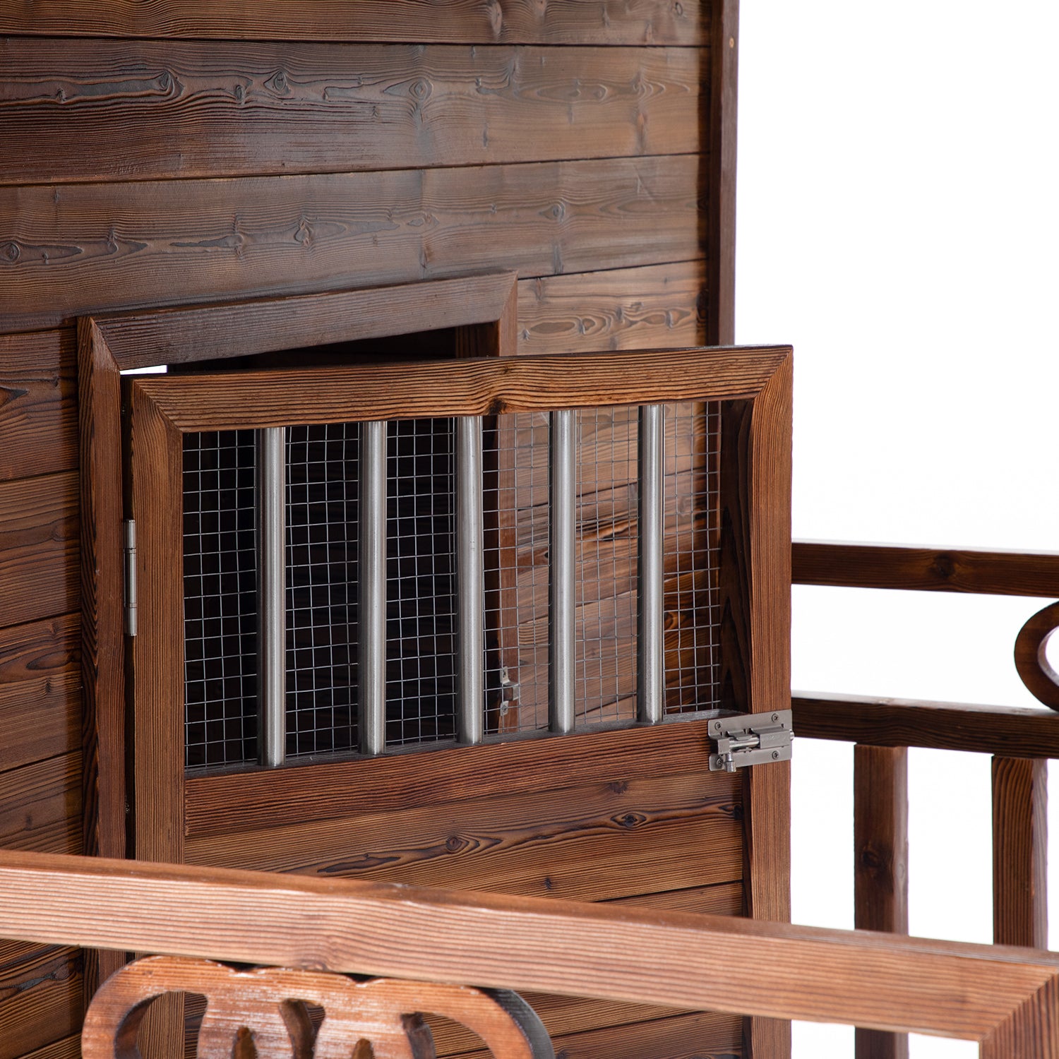 Solid Wood Outdoor Dog House with Patio