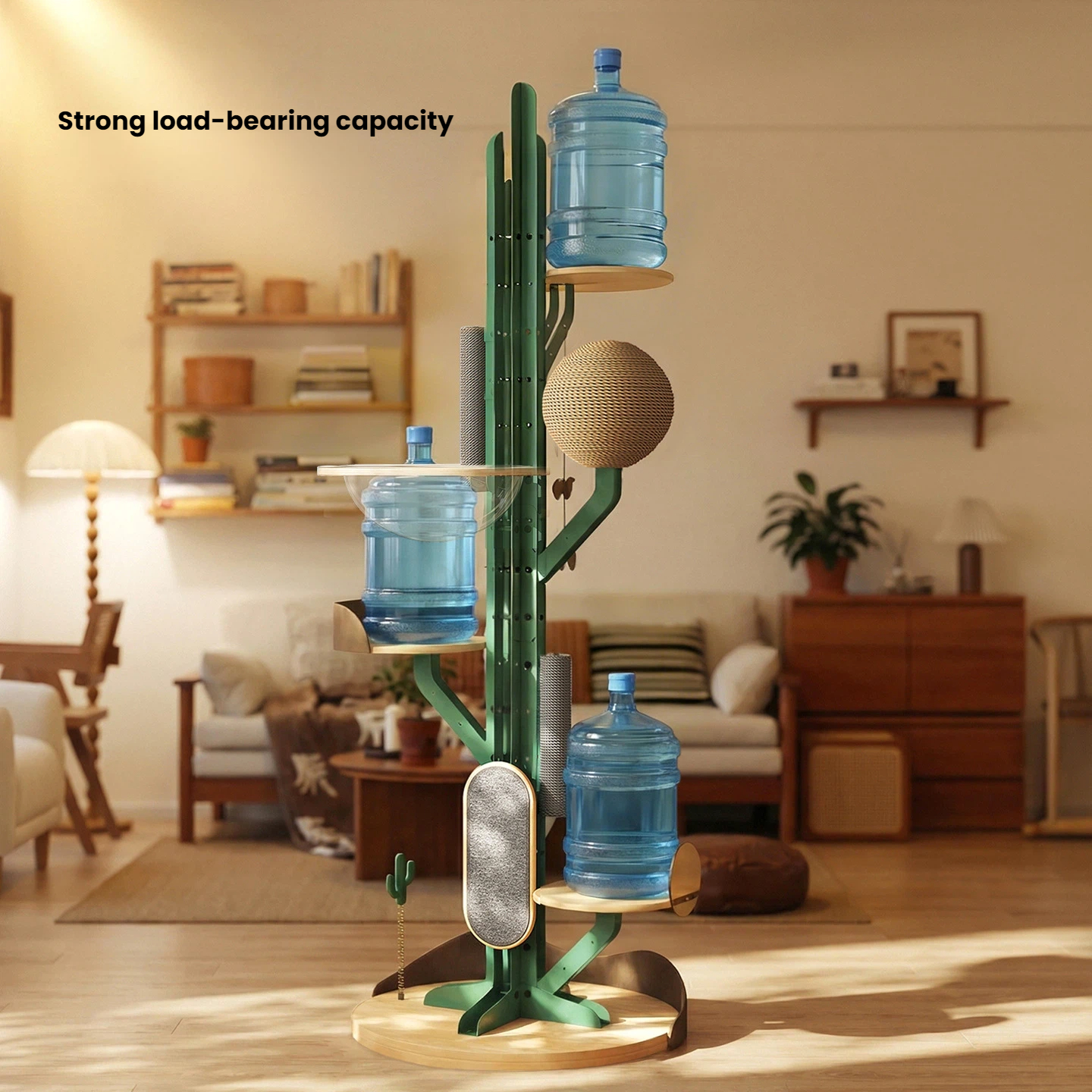 Large Cat Tree Tower for Indoor Cats, Heavy Duty Solid Wood & Iron Frame, Modern Cat Condo with Built-in Cat House, Space Saving Vertical Climber for Large Cats