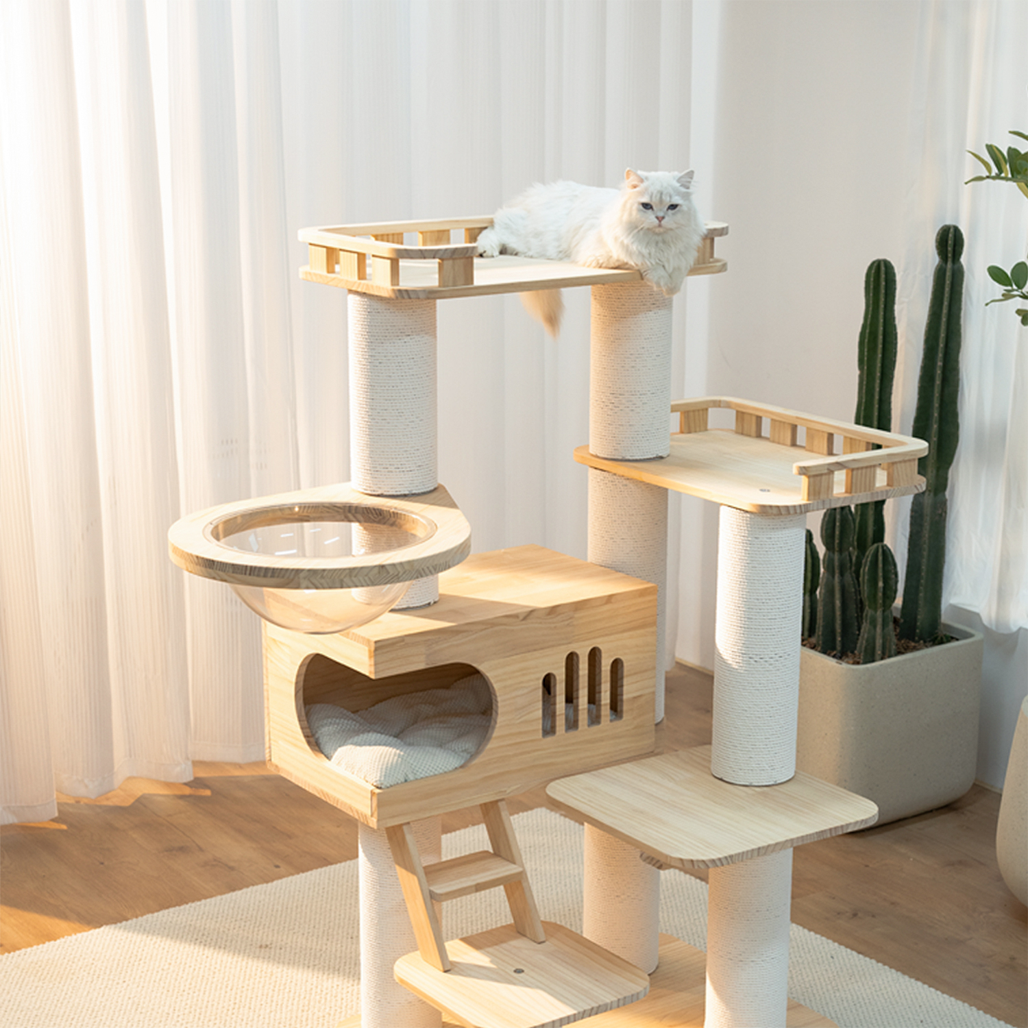 59" H Solid Wood Cat Tree