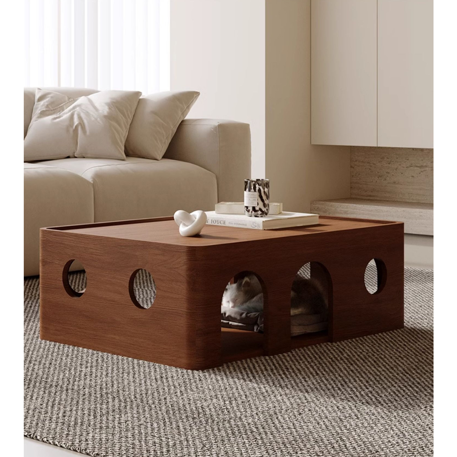 Cherry Wood Solid Wood Coffee Table Cat Bed
