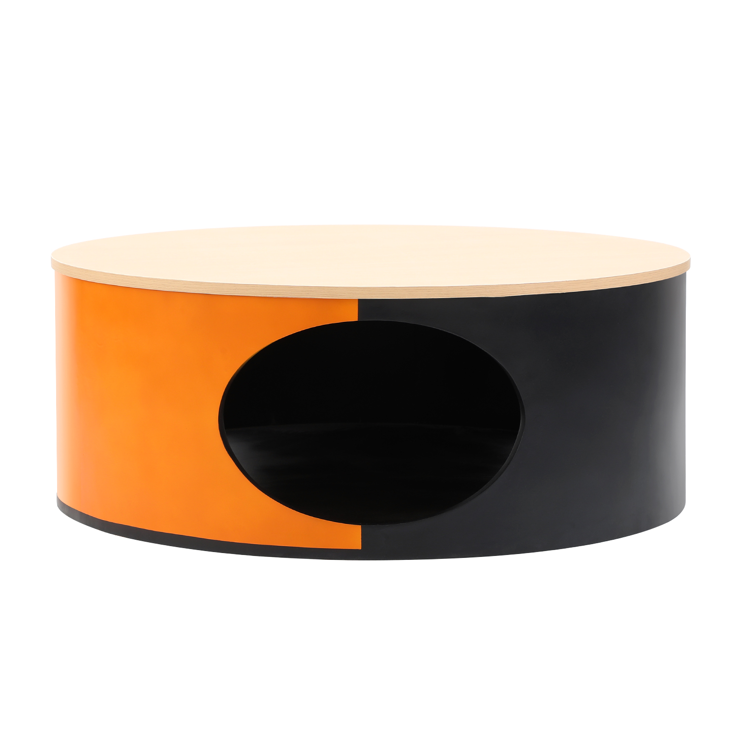 Modern Contrasting Color Pet-Friendly Round Drum Coffee Table