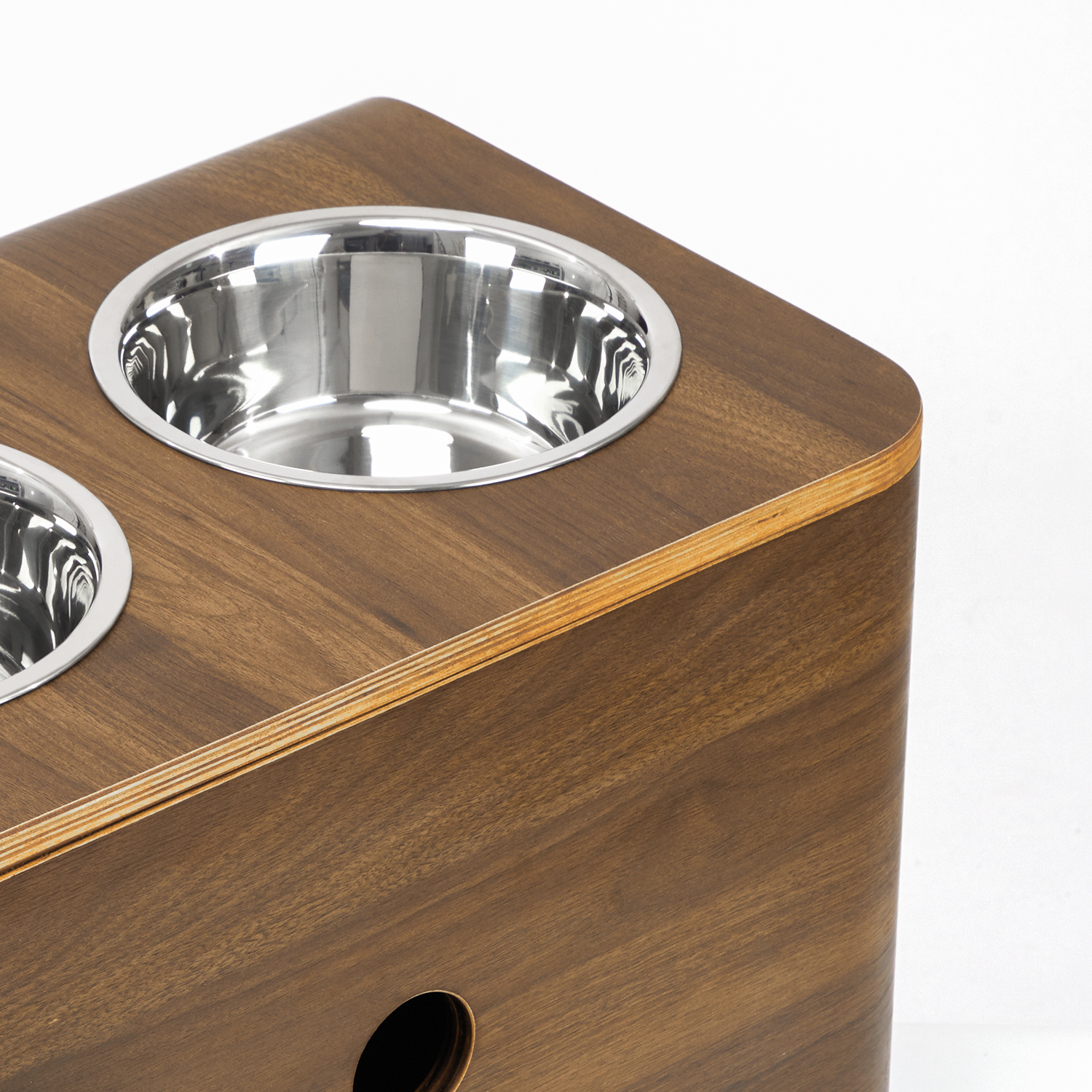 Black Walnut Veneer Pet Bowl with Drawer