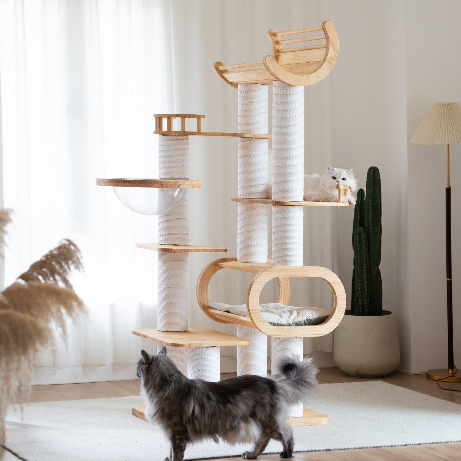 74" Pine Solid Wood Cat Tree