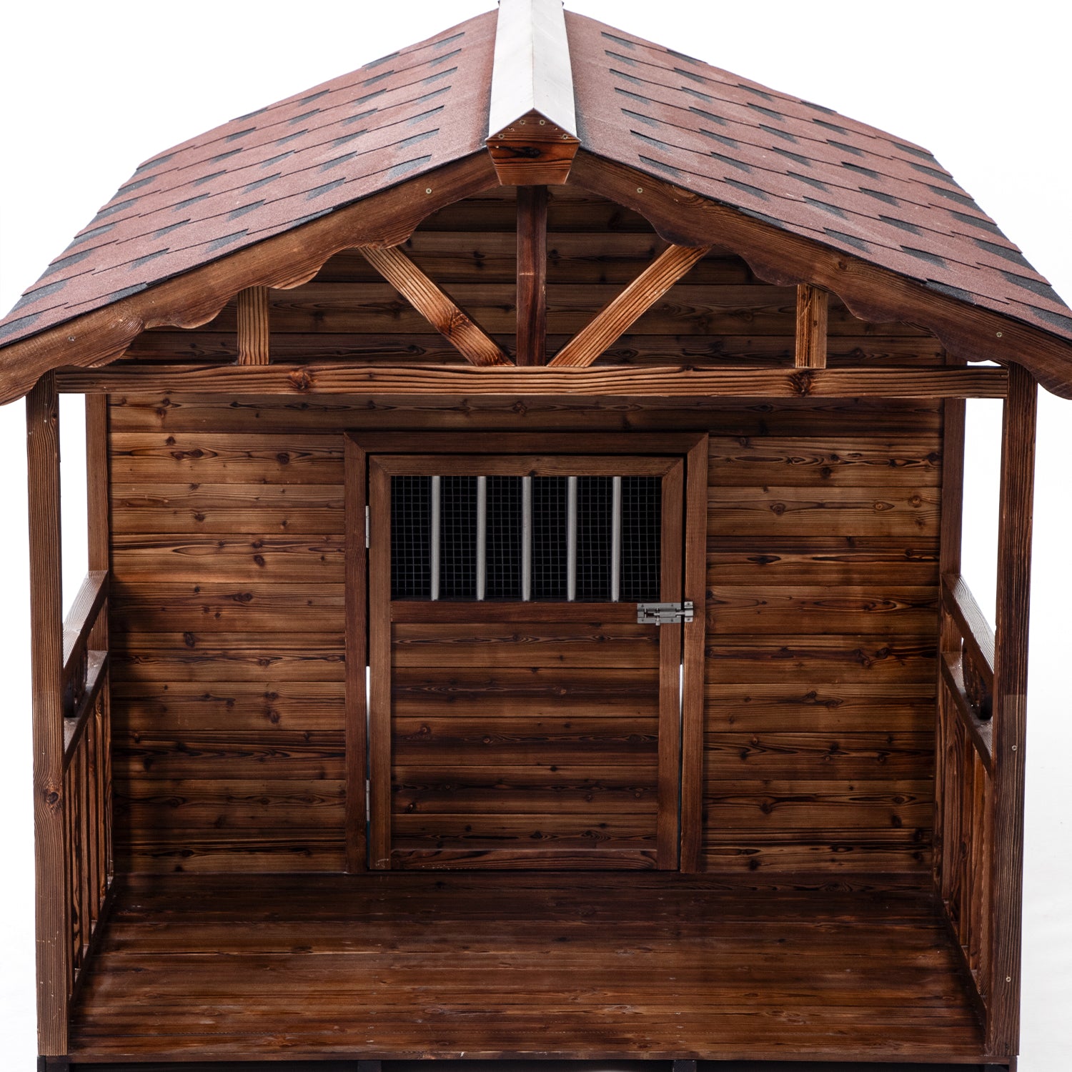 Solid Wood Outdoor Dog House with Patio