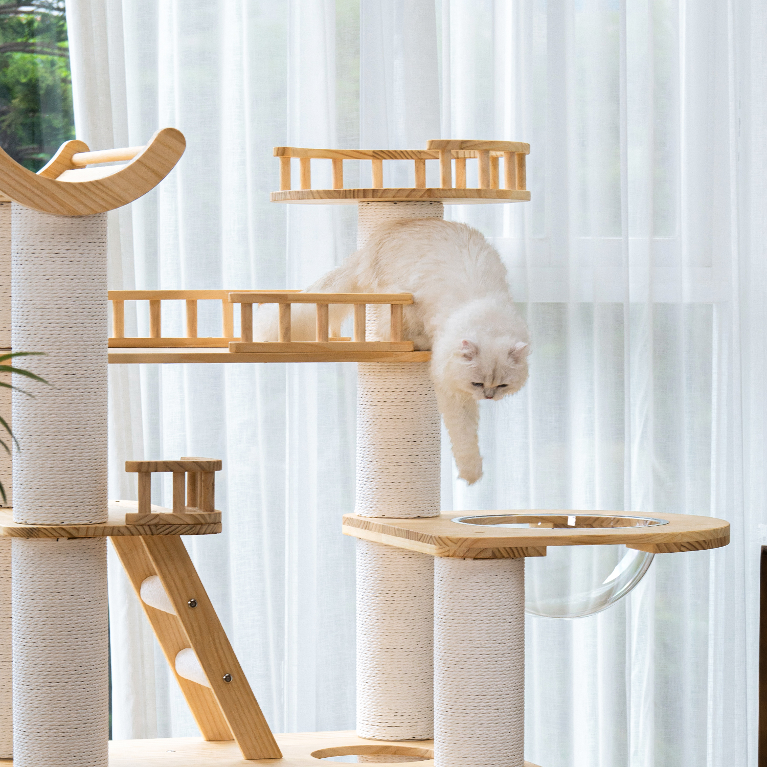 70.87"Deluxe Pine Solid Wood Cat Tree