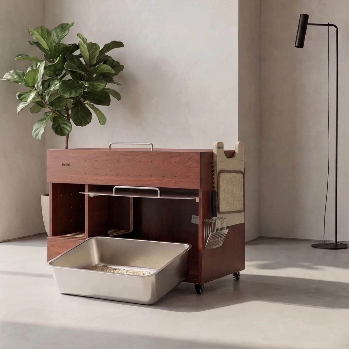 Modern Cat Litter Cabinet with Storage– Multi-Level Wooden Litter Box Enclosure
