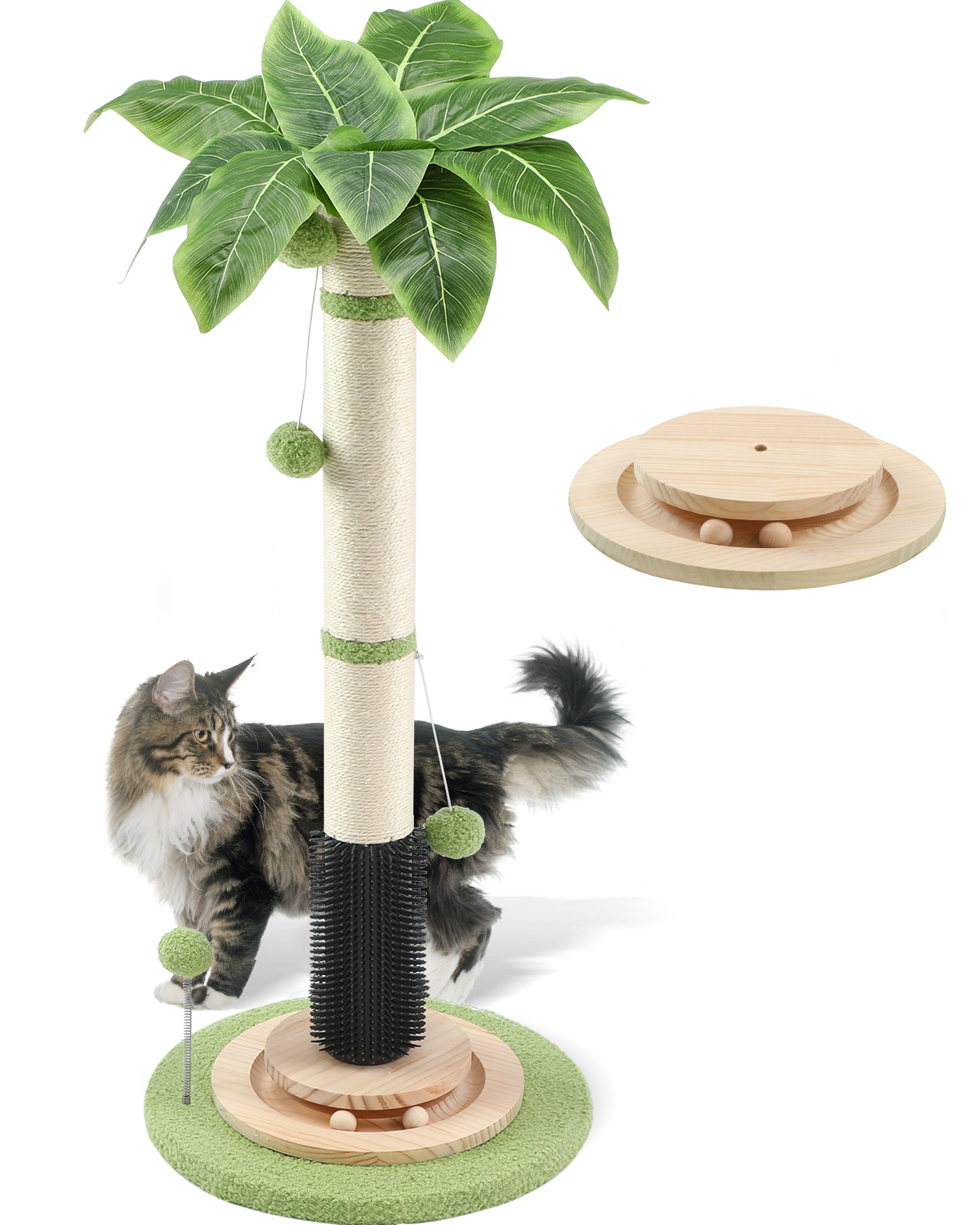 39.4'' Tall Sisal Cat Tree Scratching Post with Interactive Ball and Rotating Ball Self Groomer Brush
