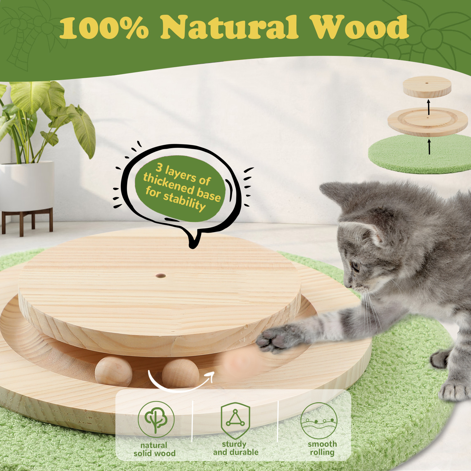 39.4'' Tall Sisal Cat Tree Scratching Post with Interactive Ball and Rotating Ball Self Groomer Brush