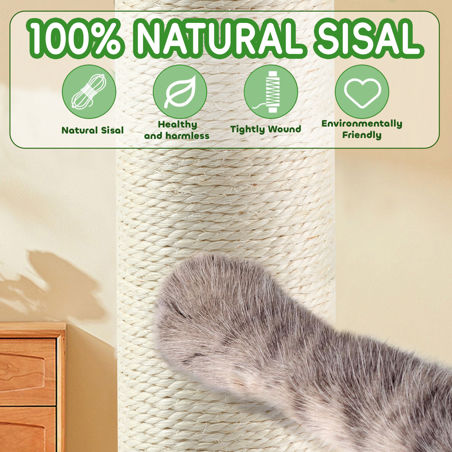 39.4'' Tall Sisal Cat Tree Scratching Post with Interactive Ball and Rotating Ball Self Groomer Brush