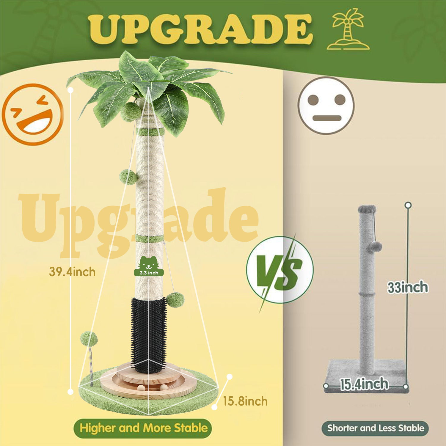 39.4'' Tall Sisal Cat Tree Scratching Post with Interactive Ball and Rotating Ball Self Groomer Brush