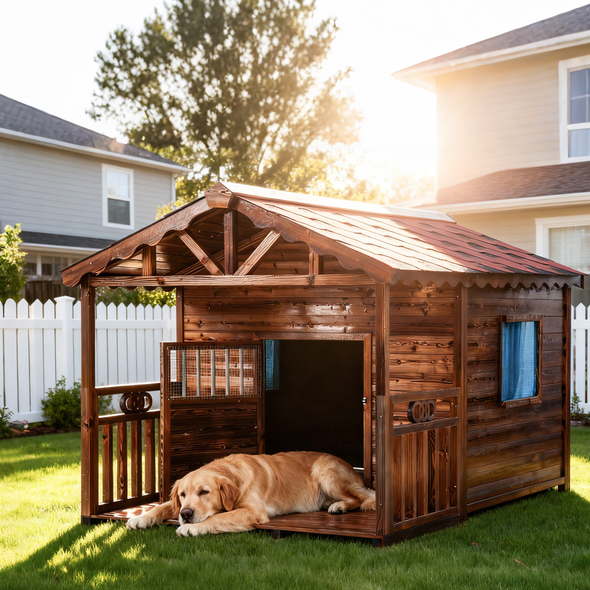 Solid Wood Outdoor Dog House with Patio – KZLAA