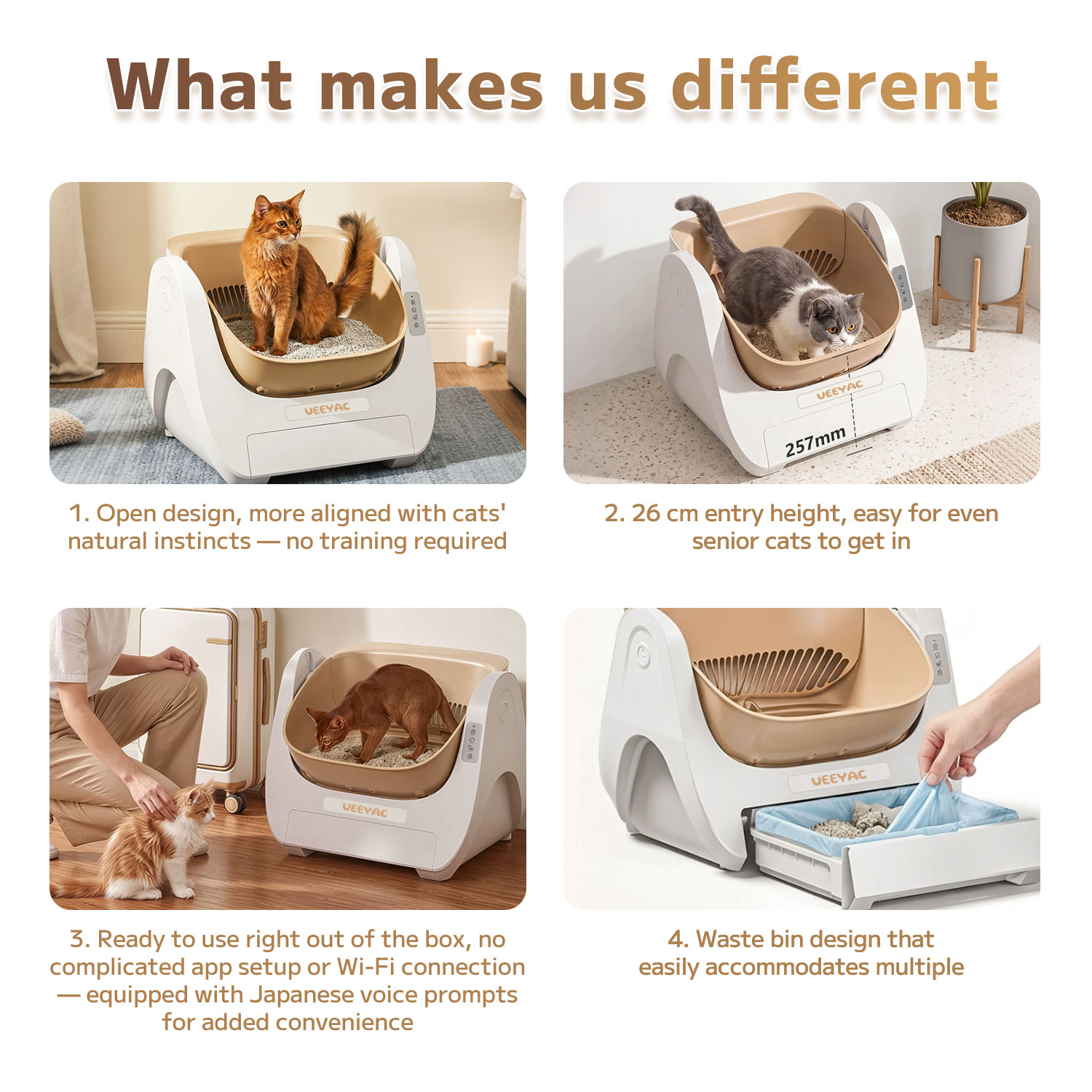 Smart Self Cleaning Litter Box for Large Cats and Multi Cat Households Extra Large Capacity Automatic Scooping Odor Control Ideal for Big Breeds Maine Coon Ragdoll