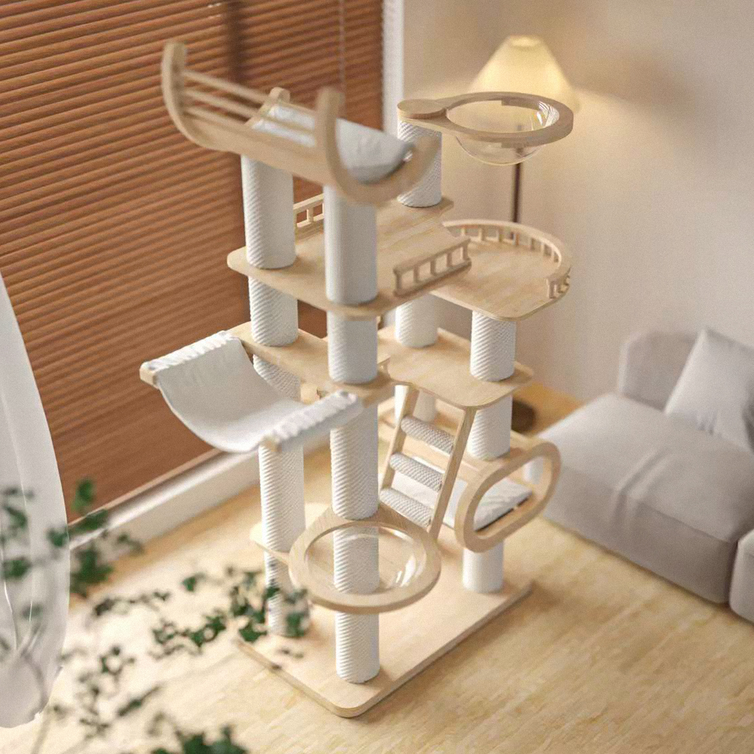 82"Deluxe Pine Solid Wood Cat Tree