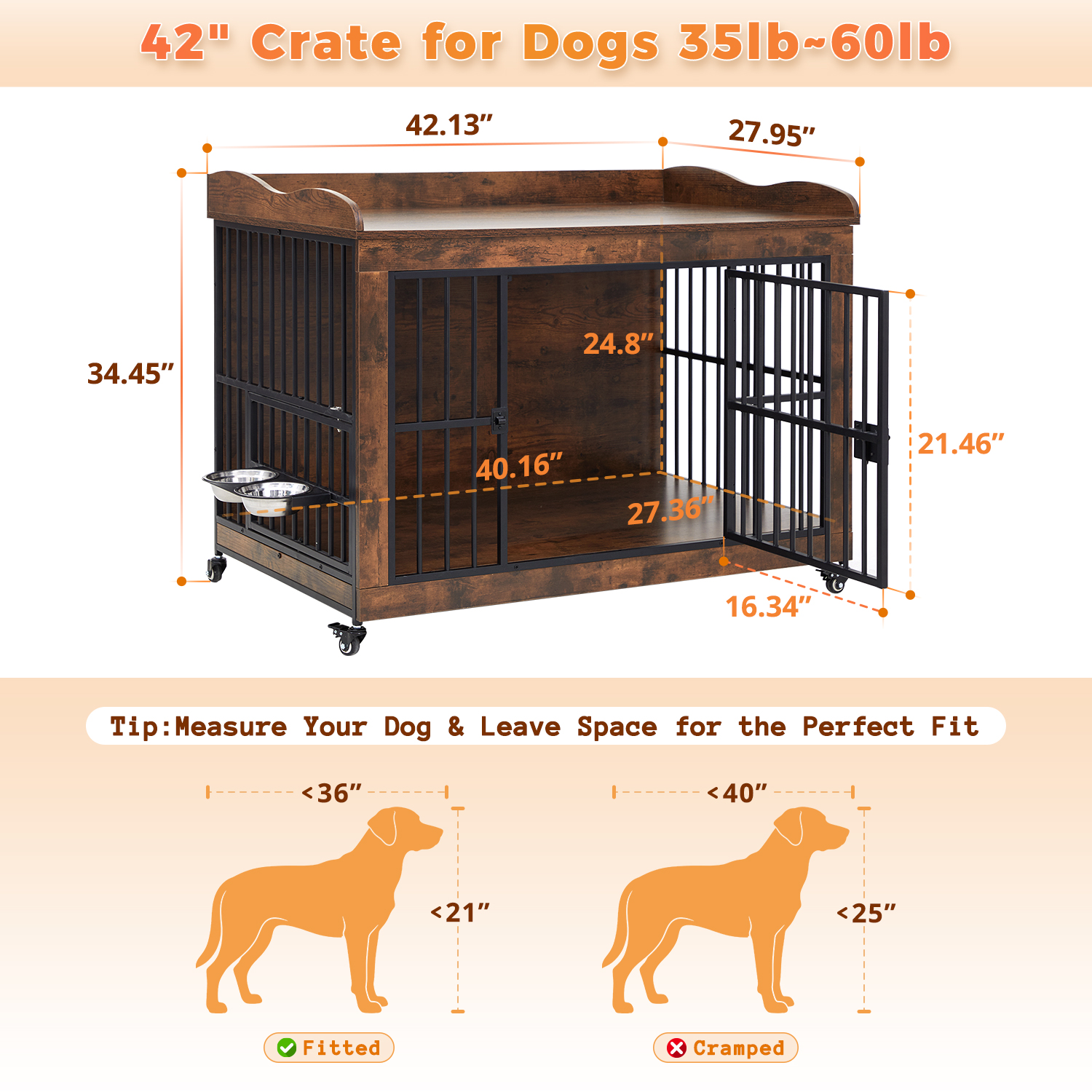 Dog Crate Furniture for Small Medium Dogs, Steel Solid Wood Dog Kennel Indoor, Escape-Proof Lock & Chew-Resistant, Home Décor Integration Multi-Purpose Pet Cage Furnitures 