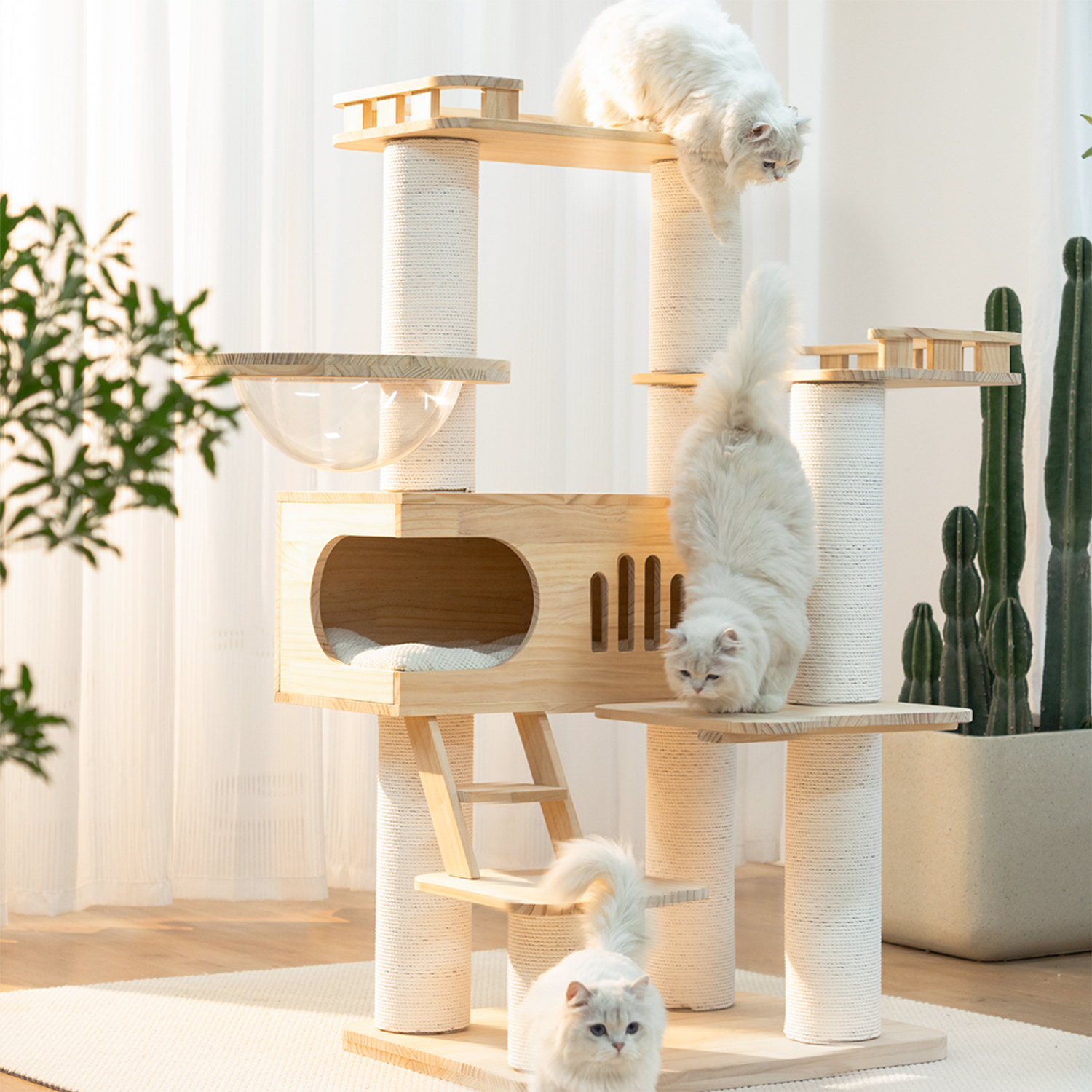 59" H Solid Wood Cat Tree