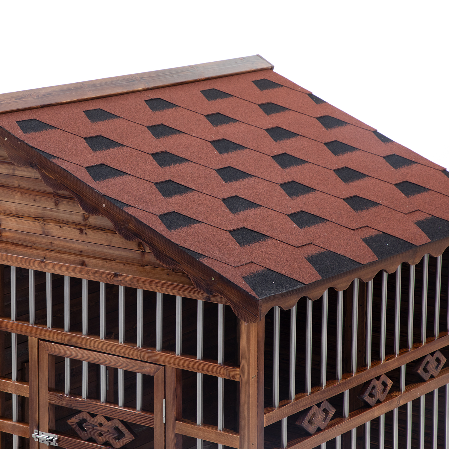 Solid Wood Outdoor Dog House with Cage