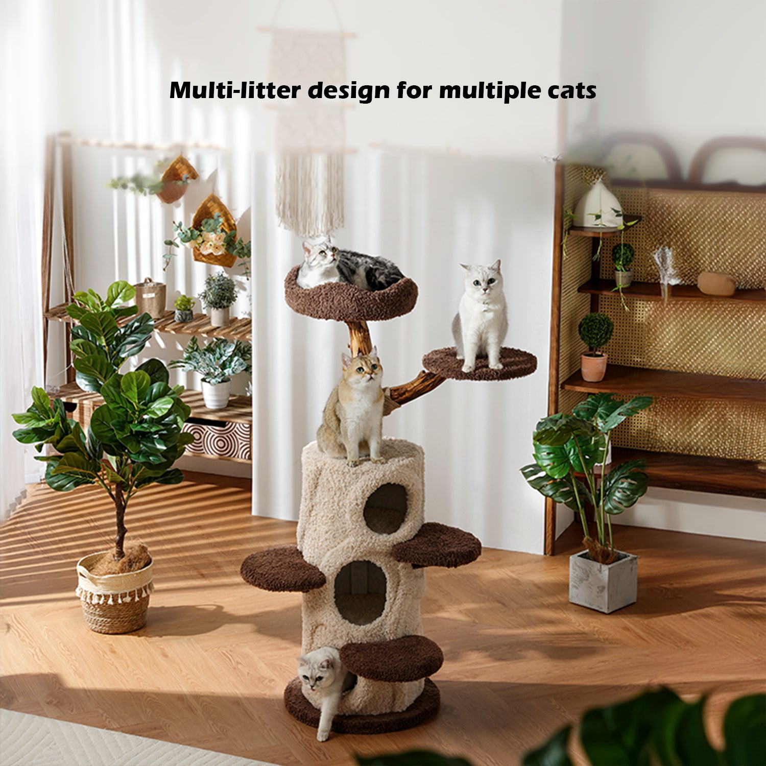 Log Style Solid Wood Cat Climbing Frame Treehouse Cat Nest