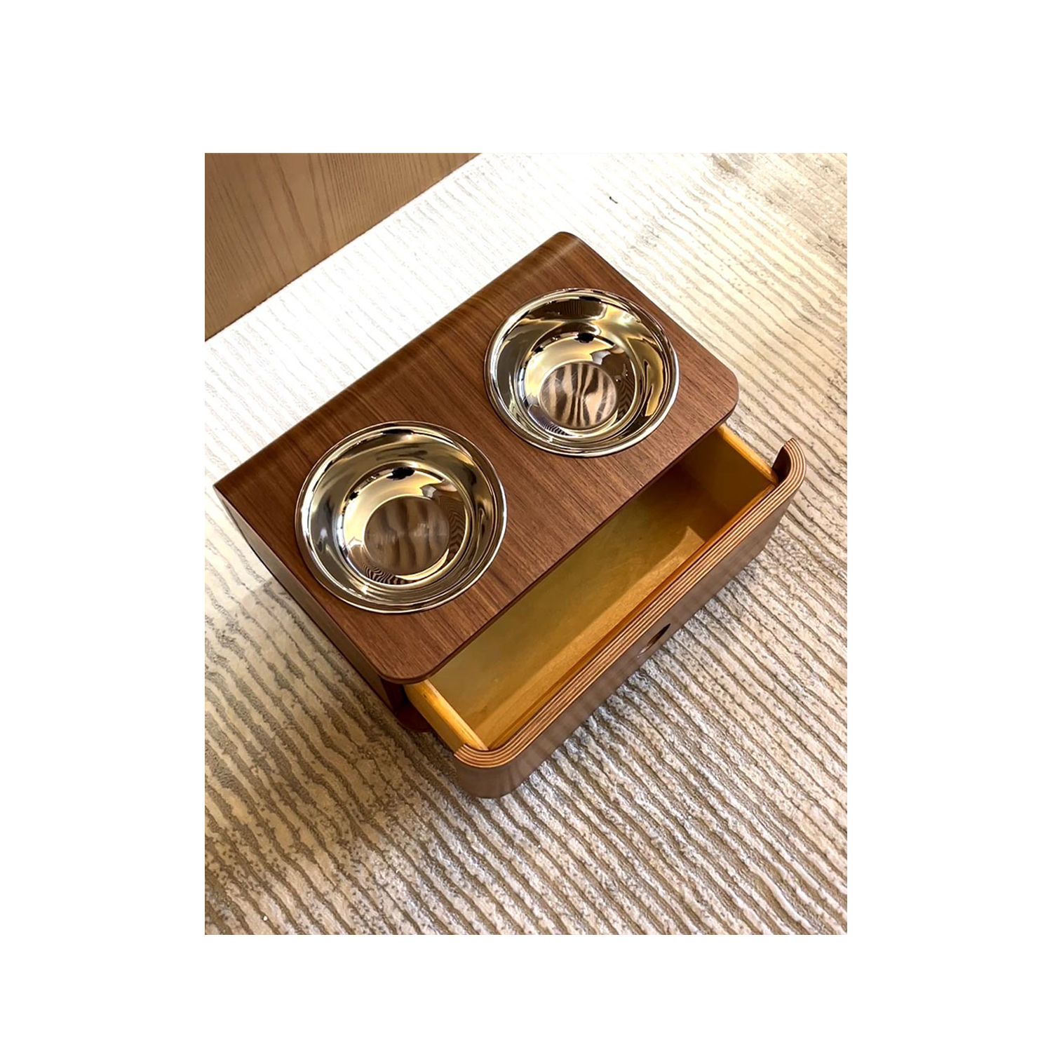 Black Walnut Pet Bowl with Drawer