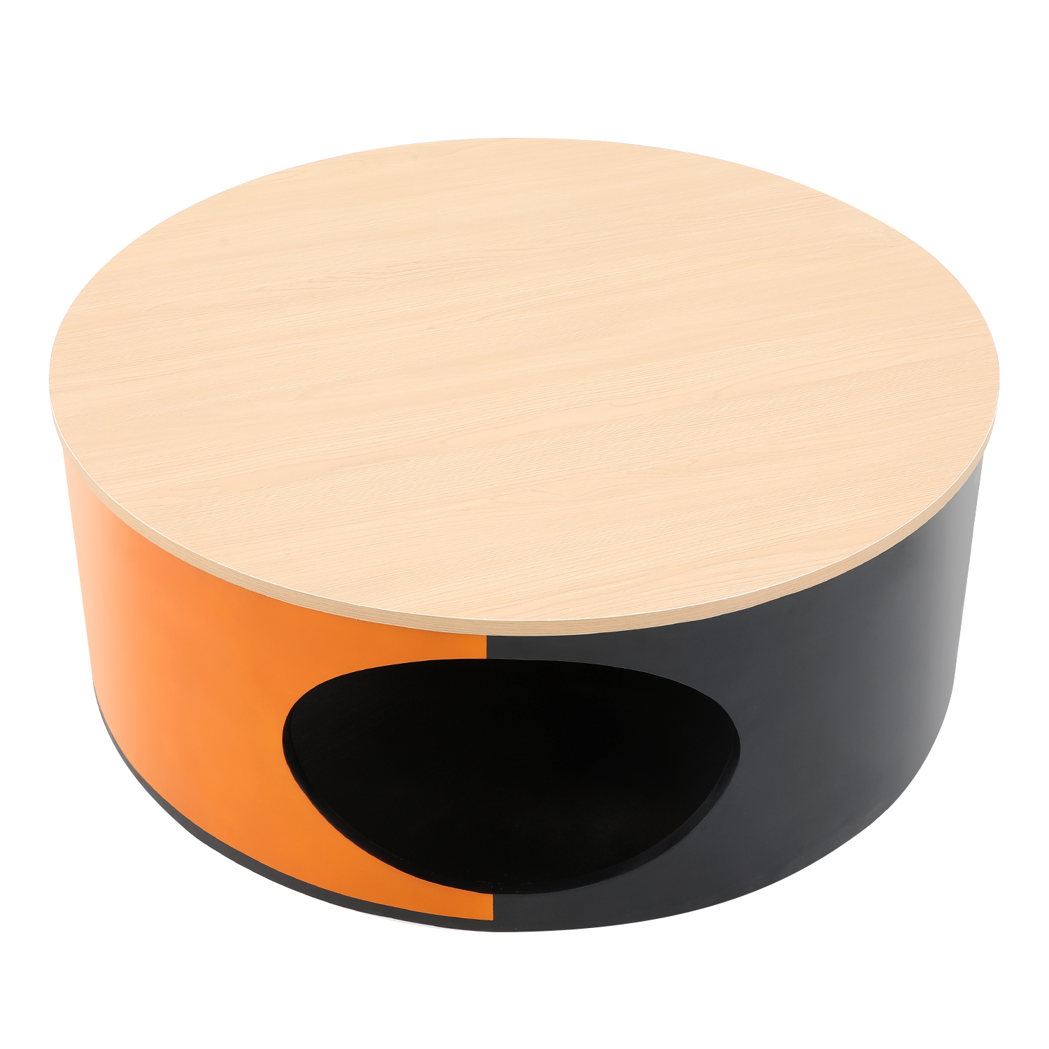 Modern Contrasting Color Pet-Friendly Round Drum Coffee Table